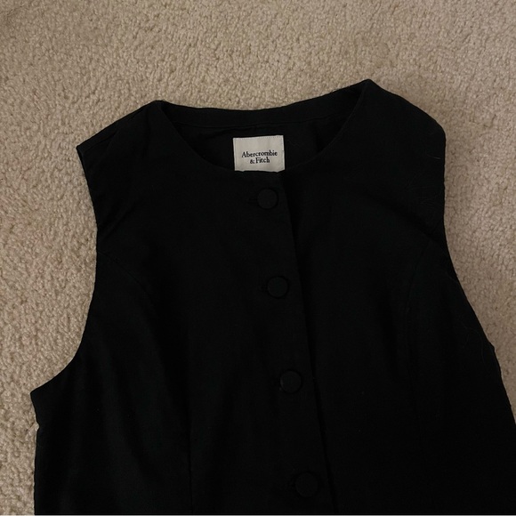 Abercrombie & Fitch Black Button-Front Linen-Blend Mara Mini Dress A&F 662670732 - Picture 7 of 7